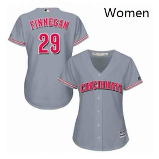 Womens Majestic Cincinnati Reds 29 Brandon Finnegan Replica Grey Road Cool Base MLB Jersey